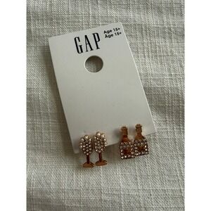 Gap New Champagne Flute and Bottle Rhinestone Stud Earring Set Gold Tone 2 Pairs